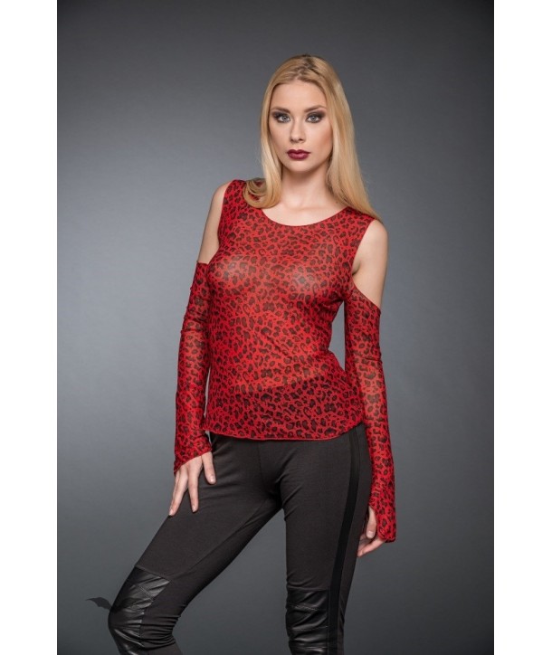 Top Queen Of Darkness Gothique Red Leopard Pattern Long-Sleeve