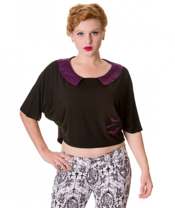 Top Banned Clothing Noir Violet Bats Top Noir/Violet