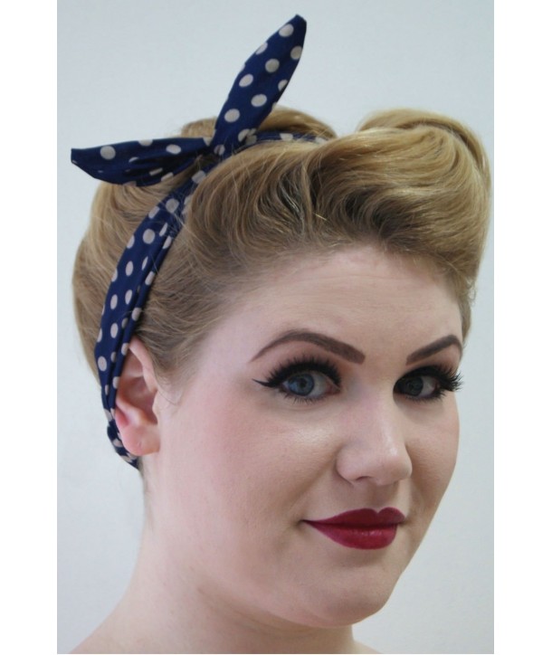 Headband Banned Clothing Tiffany Headband Navy/Taupe Polka Dots