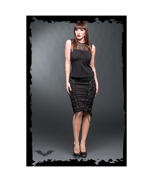 Jupe Queen Of Darkness Gothique Pencilskirt With Lace And Decorative Rib